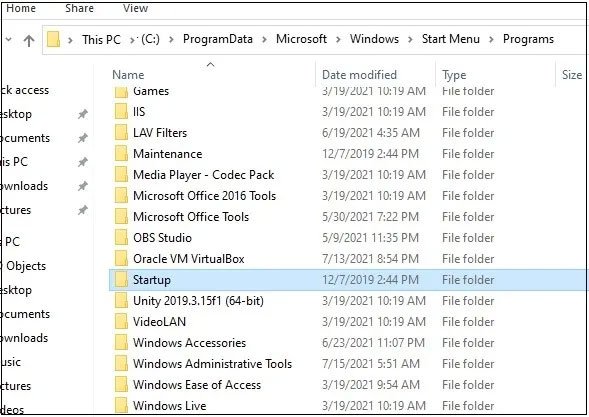 Cách tìm thư mục Startup Windows 10
