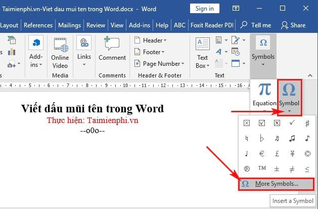 [TaiMienPhi.Vn] Hướng dẫn viết dấu mũi tên trong Word 2016, 2013, 2010, 2007, 2019