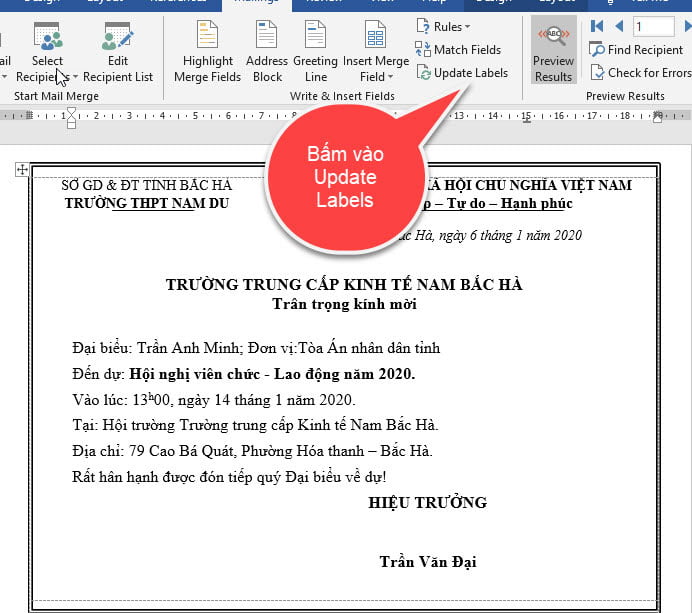 Cách tạo giấy mời hàng loạt trong word | Kiến thức tin học