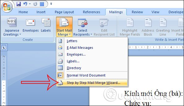 Trộn văn bản, trộn thư trong Word 2007